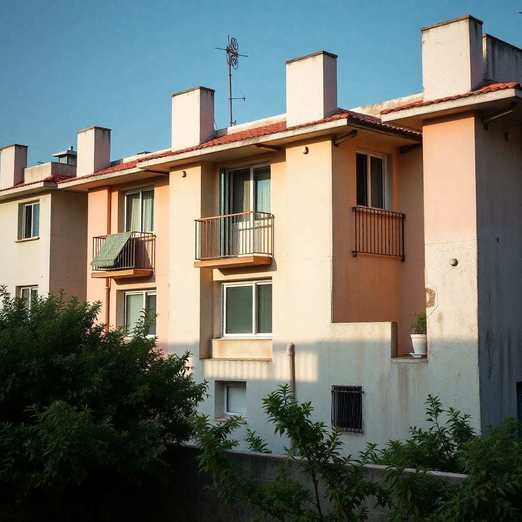 A photorealistic image of a modern house in a desirable neighborhood, showing well-maintained landscaping, nearby parks, and a bustling street with shops and people walking. The image should convey a sense of community and convenience. The lighting should be natural and sunny, enhancing the appeal of the location.